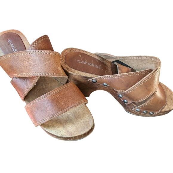 Chunky Wedge Heel Y2K Candies Tan Hippie Punk Vintage Studded Size 7 - Picture 1 of 10